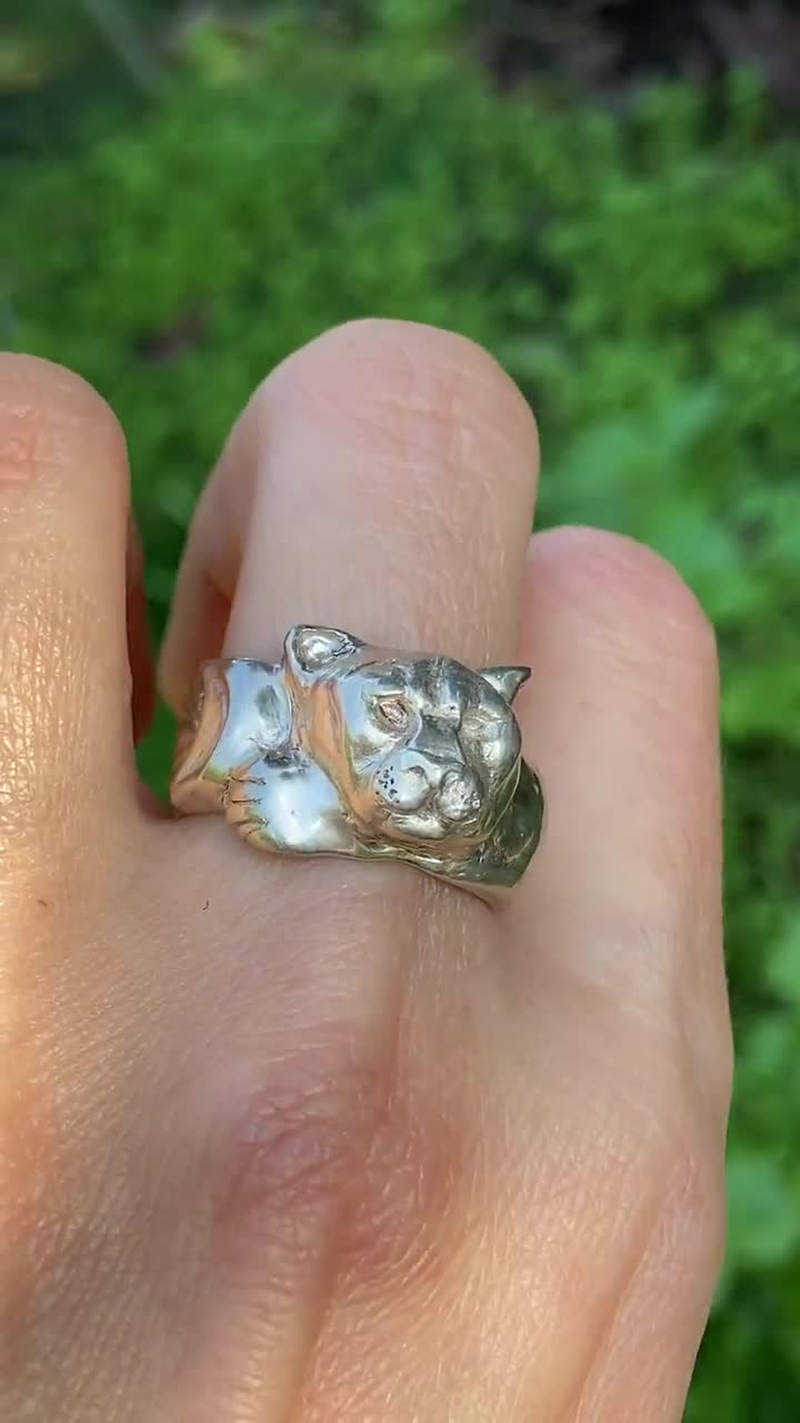 Good Cougar Ring, Cougar Twins, Cougar Jewelry, Sterling Silver Cougar Ring, Ruby Cougar Ring, Emerald Cougar Ring, Animal Rings, Animal Jewelry