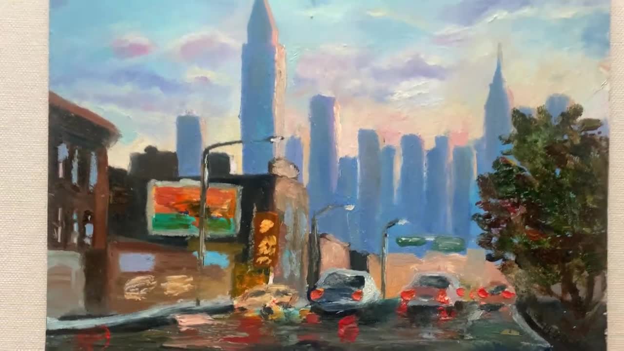 ニューヨーク市の絵画 超高層ビル オリジナル油絵 都市芸術 装飾