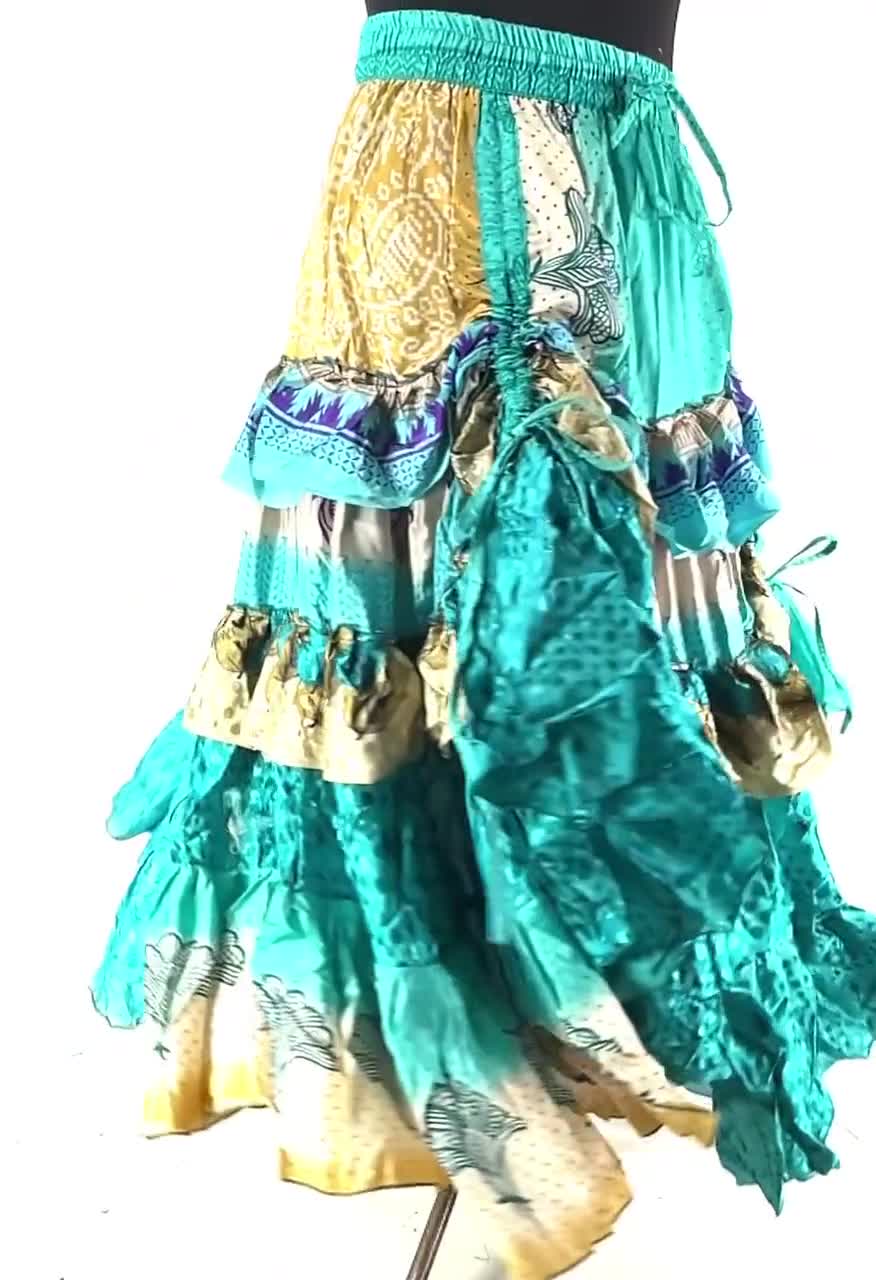 Jazmyn 25 Yard Skirt - Handmade - Vintage Summer Silk - Maxi One