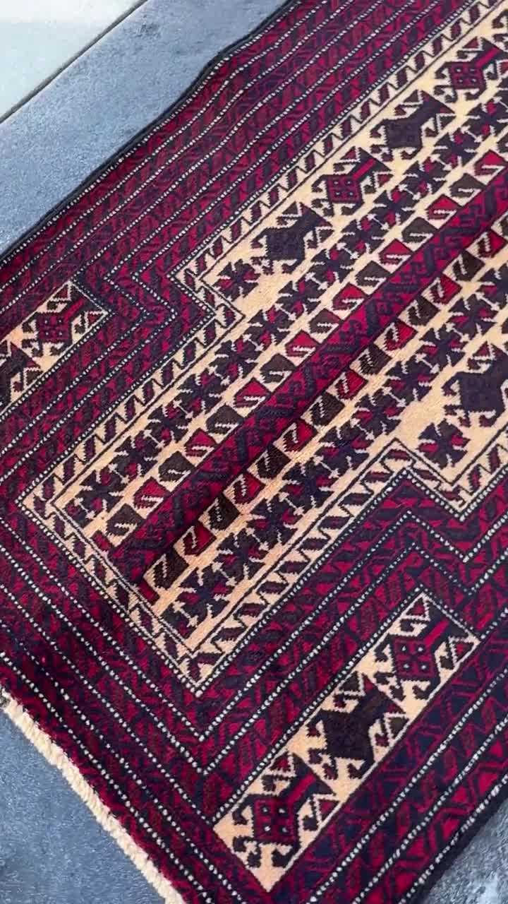 3x4 (91x121) ハンドメイド ヴィンテージ アフガン バルーチ ラグ