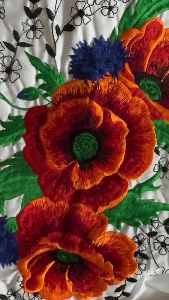 White Ukrainian Embroidered Blouse With Bold Red Poppies