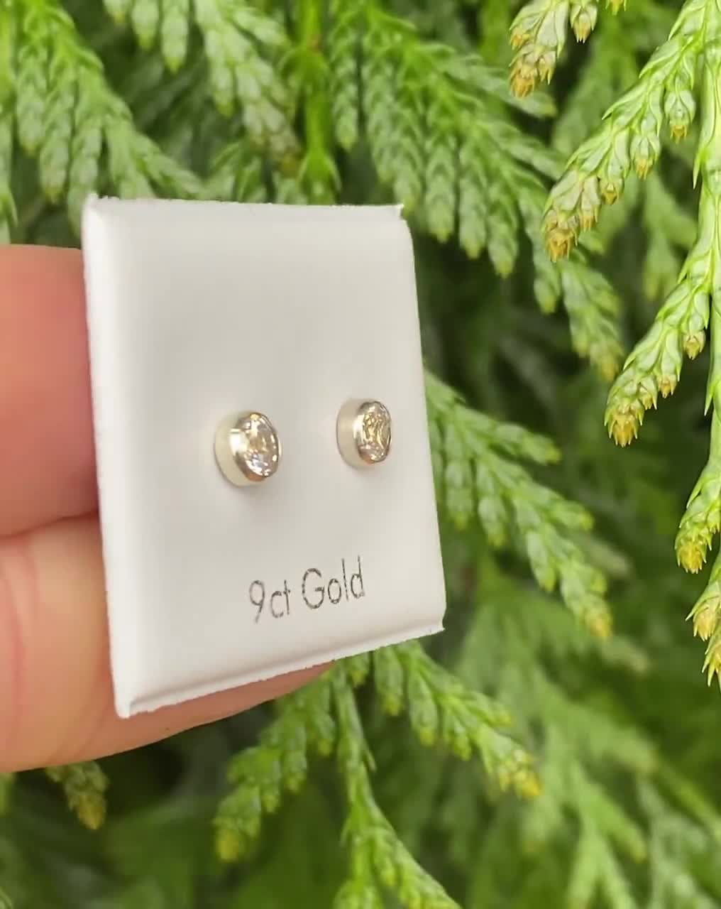 Citerna Orecchini A Perno Donna Oro Bianco 9K - Zirconia Cubica, Con Certificato E Confezione Regalo