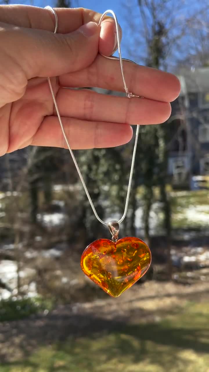 Big heart pendant, Amber heart necklace, Heart jewelry, Silver heart  pendants, Amber pendant, Heart necklace, Amber necklace, Heart gift