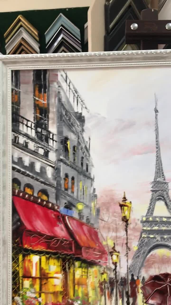 パリの愛の油絵オリジナルのロマンチックな愛の絵画エッフェル塔アート