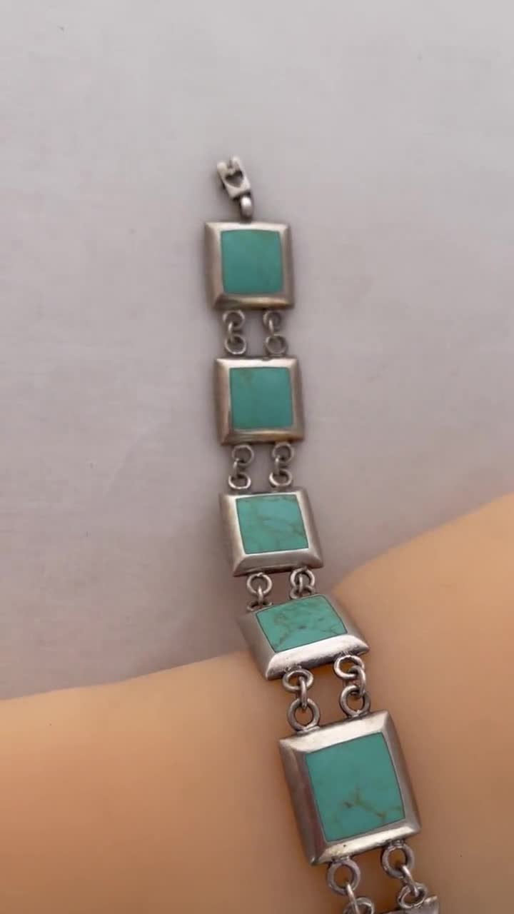 Bracciale In Argento 925 Con Vera Pietra Turchese - Maglia Regolabile - Gioiello Stile Bohémien Western - Regalo Per Donna Con Scatola E Panno