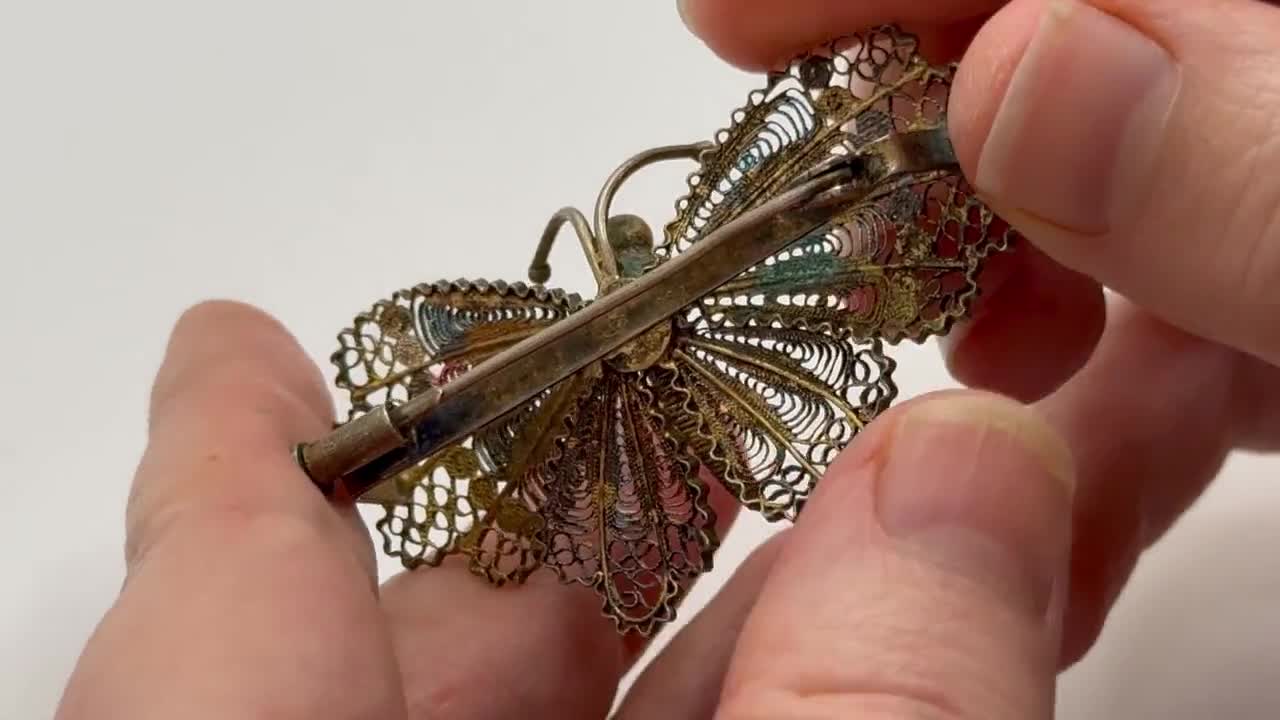 アンティーク 1910年代 800 シルバー フィリグリー バタフライ