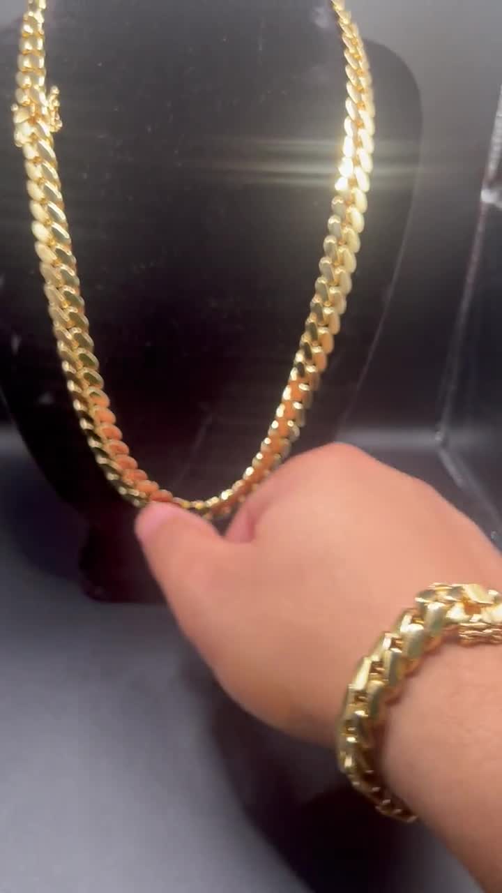 12mm Combo Set -cuban Chain & Bracelet -18k Gold-brass