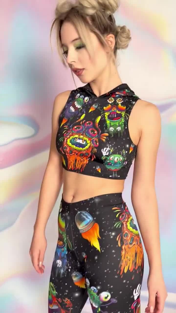 Alien Hoodie Crop Top for Women Festival Crop Top Rave Crop Cop