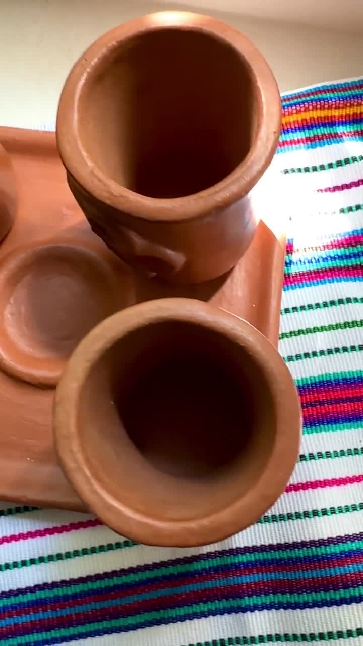 4 Pottery Tequileros and Dish, Set of 4 Cups, Shot Clay Glasses, Red Clay  Pottery, Handmade in Guatemala, Barro Rojo, Party Gift Set