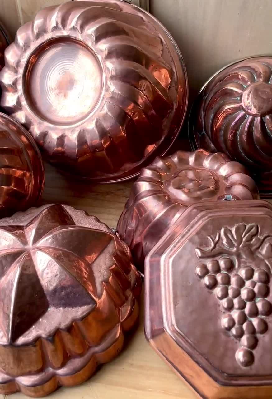 Vintage Copper Molds, Fruit Bowl, Blancmange Pudding Mold, Kitchen