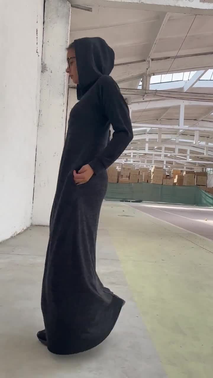 Hooded Wool Winter Dress, Loose Maxi Sweater Dress, Warm Comfy Dress, Dark  Blue Plus Size Dress, Long Flare Dress Women