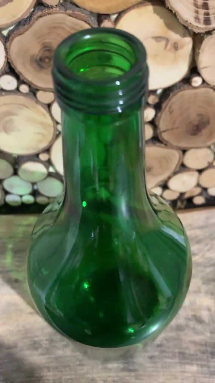 Vintage Green Glass Vine Bottle - 12 Inches - Soviet Glass Wine