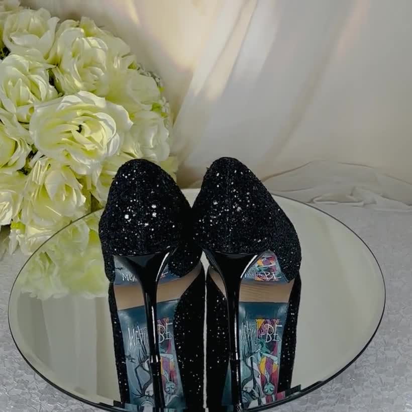 Effie Black Diamante Ankle Strap Block Heel Platform Court High Heels |  Public Desire