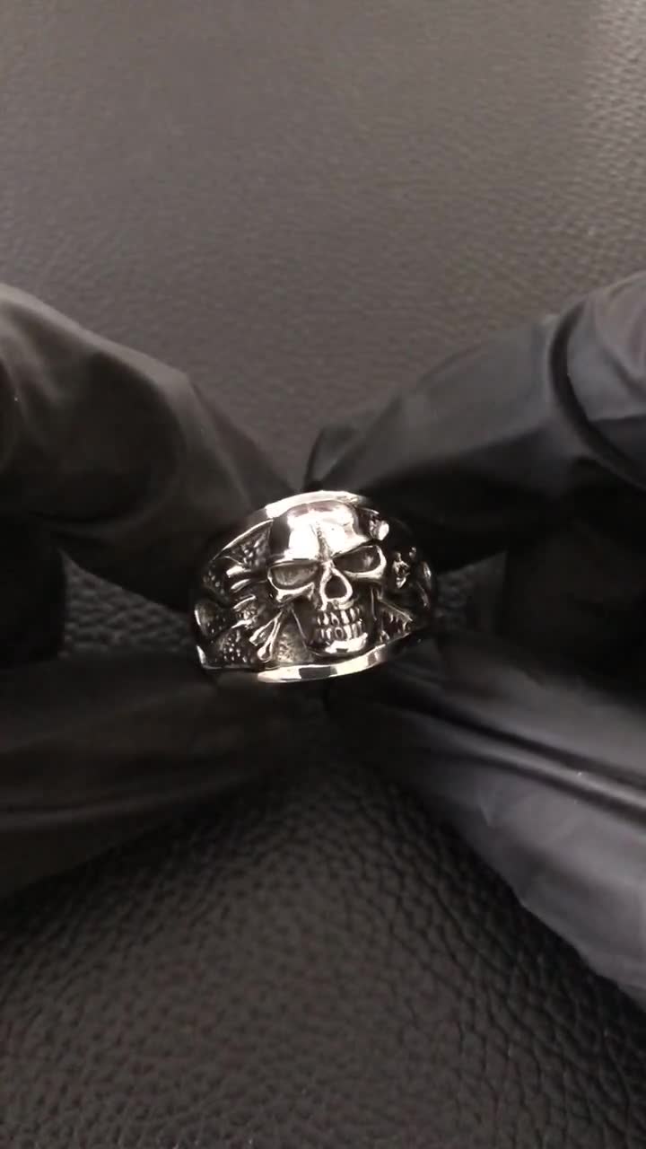 ハンドメイド 925 スターリングシルバー スカル ゴシック パンク