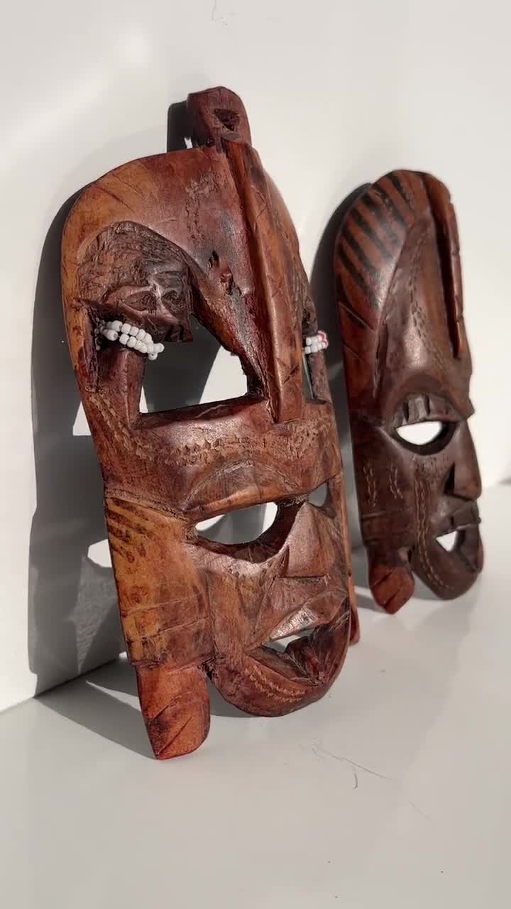 アフリカンマスク 仮面 木製 彫刻 約30cm ヴィンテージ アンティーク