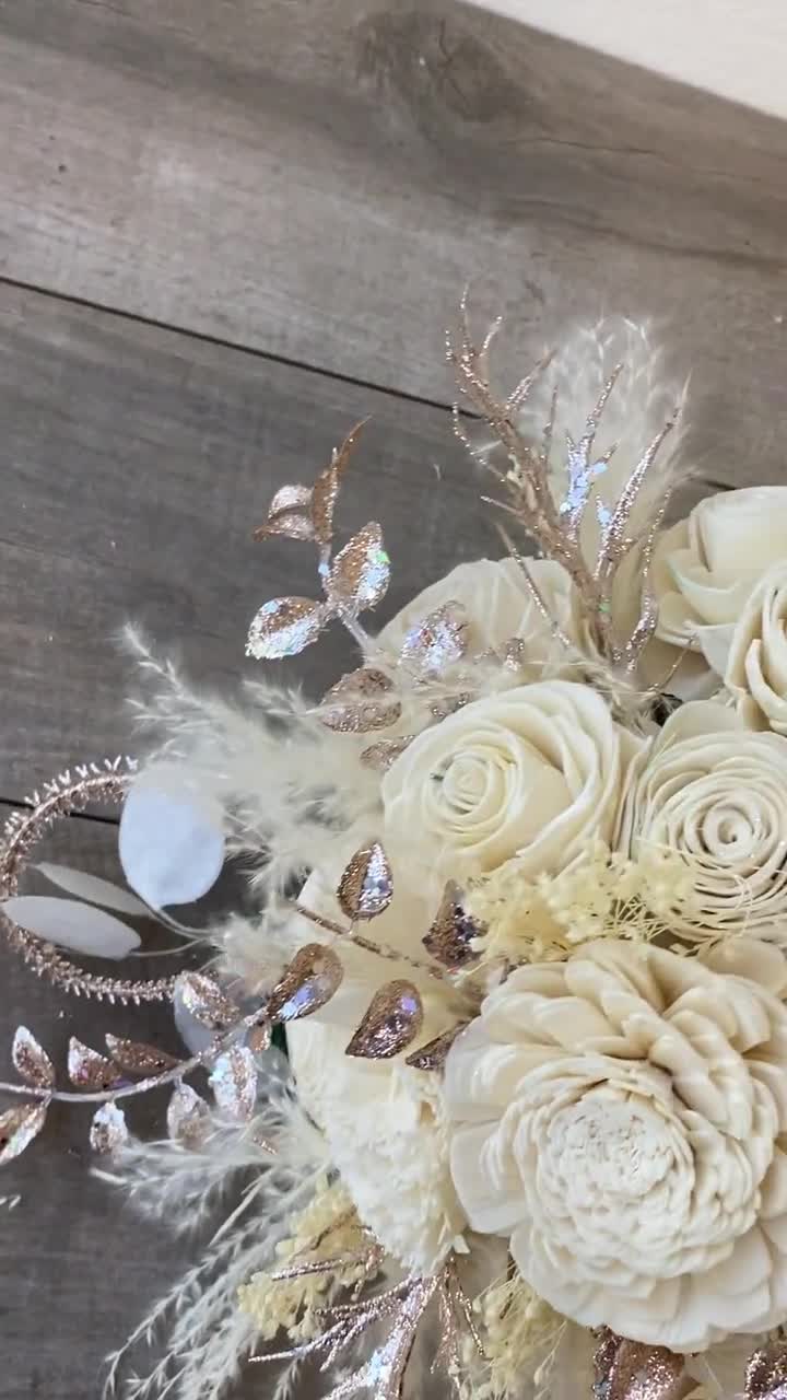 Bouquet di rose color avorio, fiori da matrimonio, bouquet da sposa, bouquet da ballo di fine anno, bouquet da polso, bouquet di rose, fiori di seta da matrimonio, braccialetto di strass