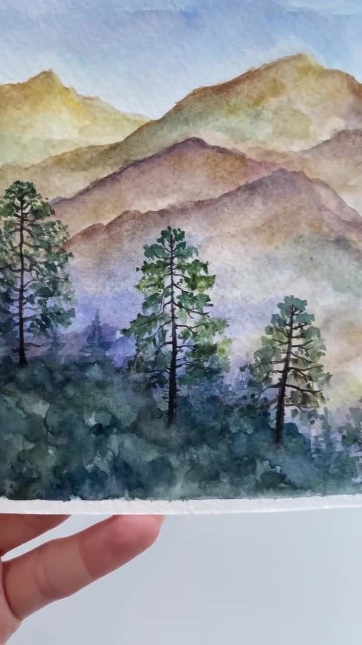 スモーキー山脈の水彩画：ブルーリッジ国立公園のアート（6x8インチ
