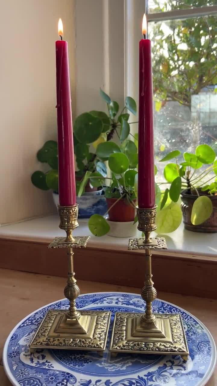 Vintage Pair of Brass Candlesticks. Pair of Traditional Brass Candlesticks.  Table Centrepiece. 8 Inches 20.5cm 