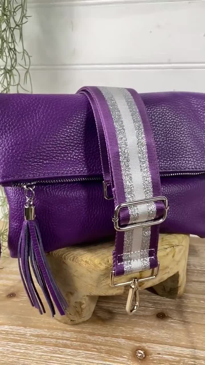 Purple Leather Crossbody, Genuine Leather Purple Bag, Purple