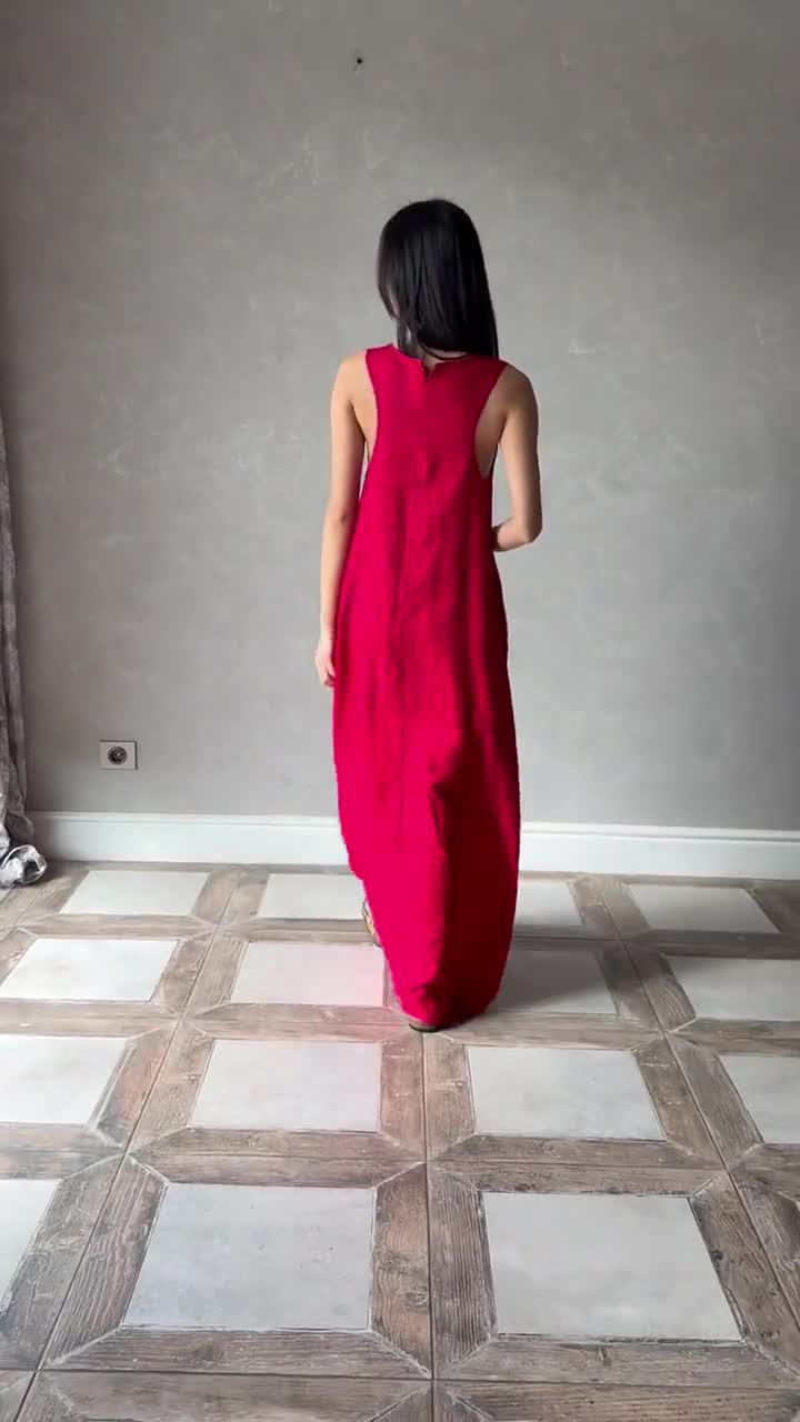 knee length dresses for ladies Ava Linen Maxi Dress L main image 0