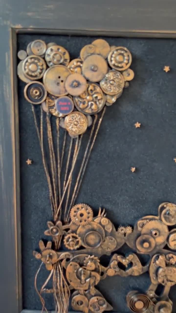 Mickey Minnie holding balloons kiss steampunk disney adults gifts mickey mouse figurine Mickey and Minnie Heart metal industrial love video poster