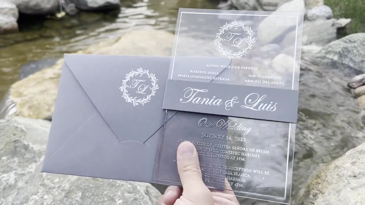 Silver Foil Printed Acrylic Wedding Invitation with Sapphire Blue Enve –  World of Wedding Co.