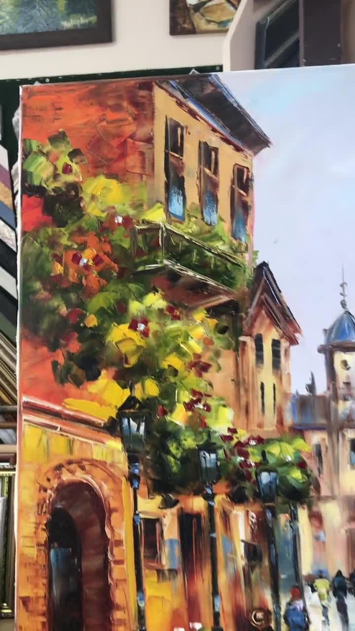 キャンバスに描かれたヨーロッパの街並みの絵画 ヨーロッパの都市