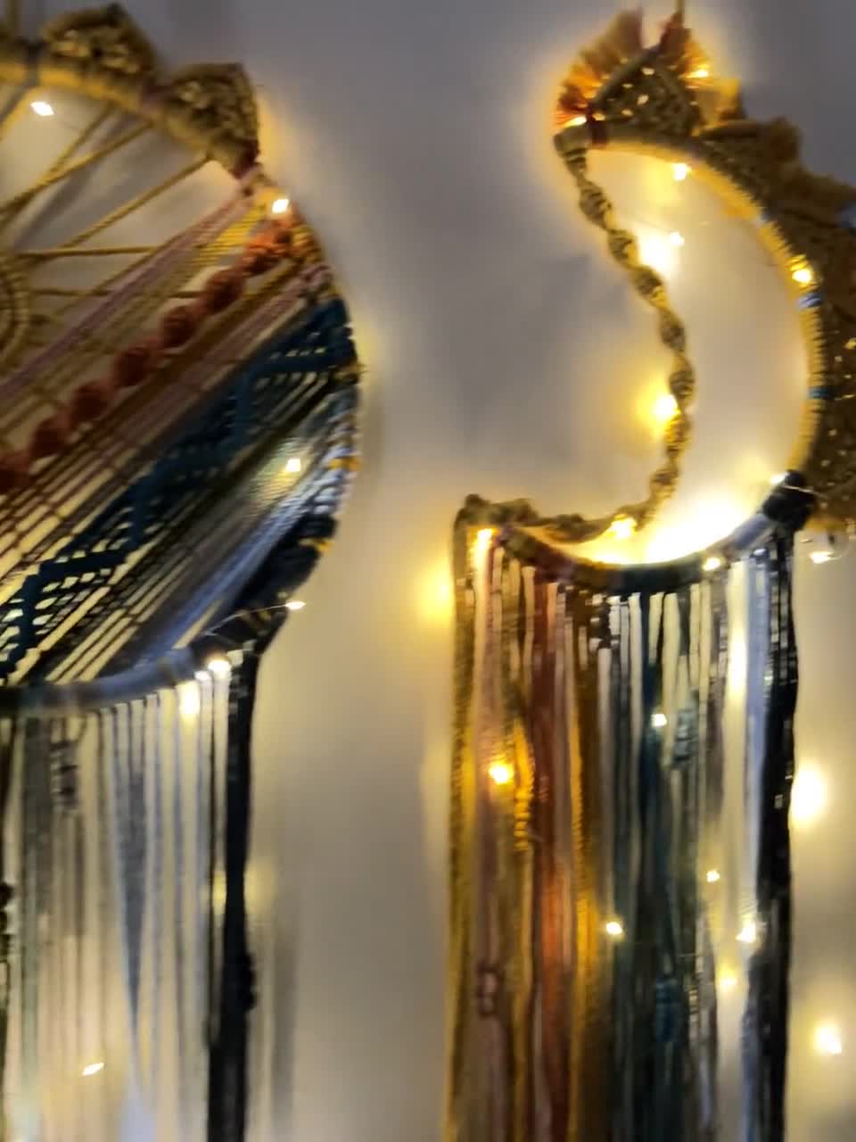 Set Acchiappasogni Macramè Fatti A Mano – Luna E Stella, Decorazione Parete Boho Per Camera Da Letto, Regalo - 5