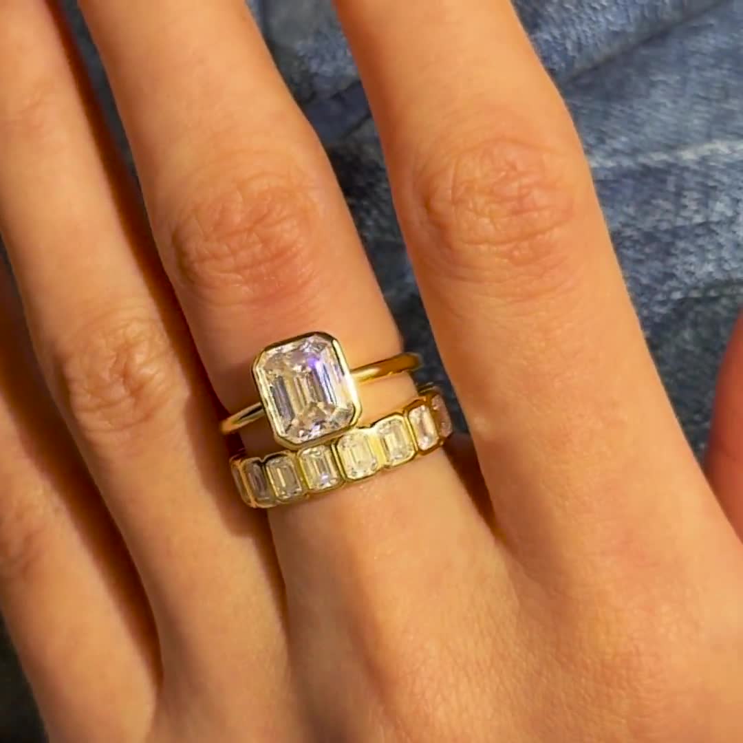 3カラット エメラルドカット ラボ ダイヤモンド リング/14K ゴールド