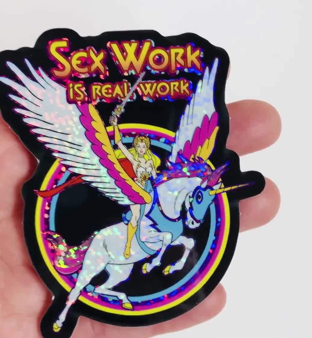 80s Retro Glitter Sex Work is Real Work Sticker - Respect Sex Workers  Sticker - Sex Workers Rights Sticker