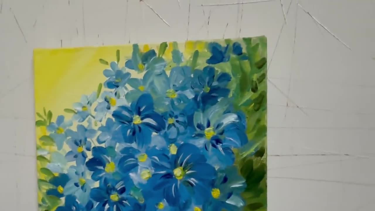 花の壁アート油絵植物アート絵画オリジナルワスレナグサの花小さな絵画