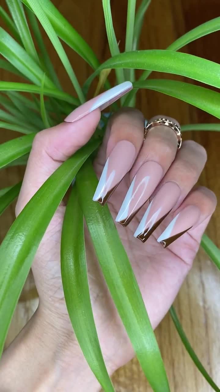 Nude Press on Nails With Rhinestone, Cute Press on Nails 