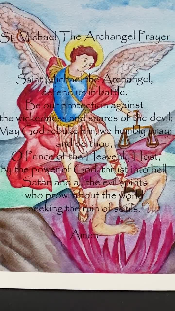 ST. MICHAEL the Archangel Prayer Watercolor Print, Angel Wall Decor,  Religious Art Print, Religious Gift, Angel Wall Art, Giclee Art Print