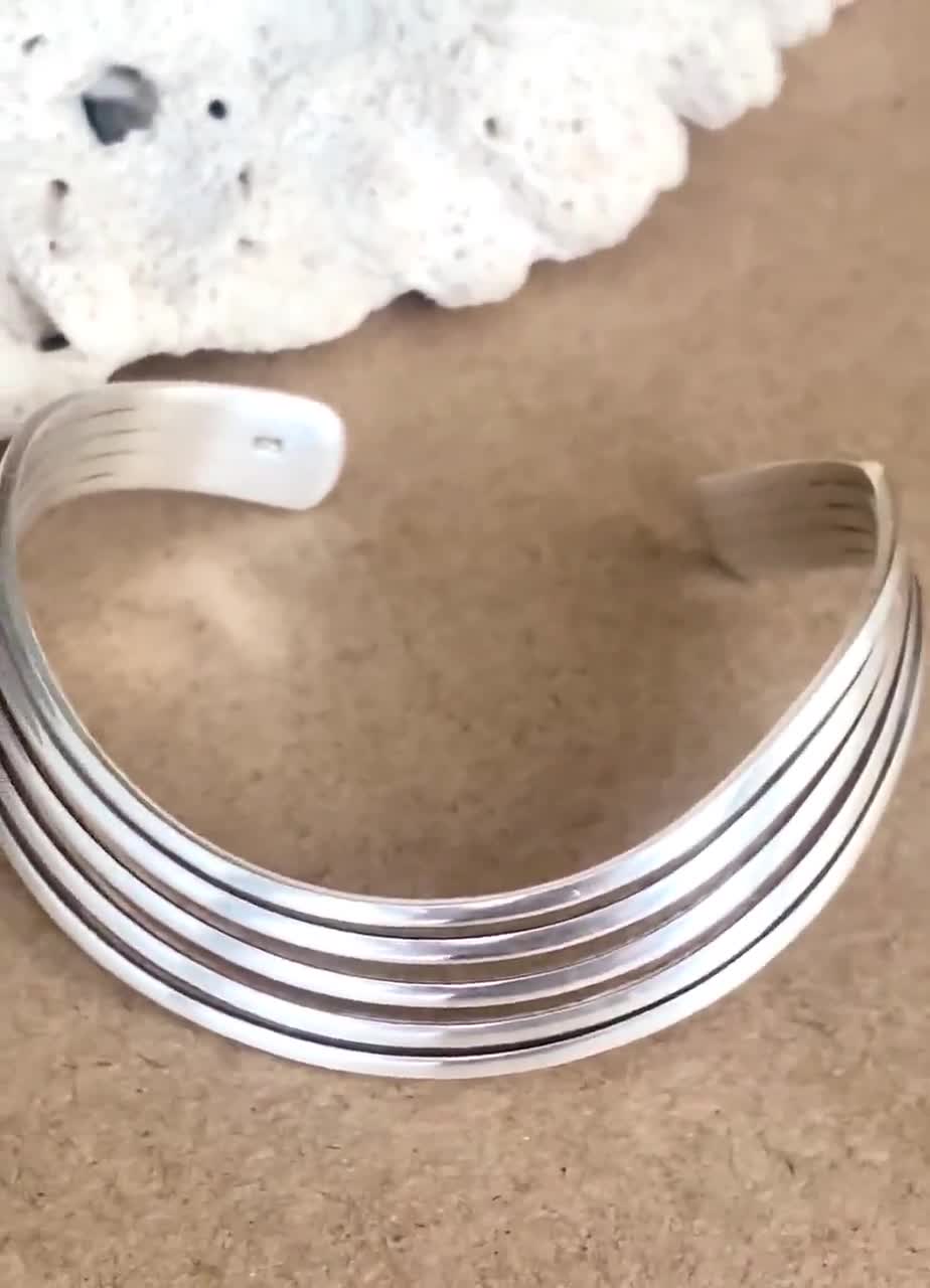 Vintage 925 Silver Bangle: Sea Wave Cuff Bracelet, 17g - Etsy