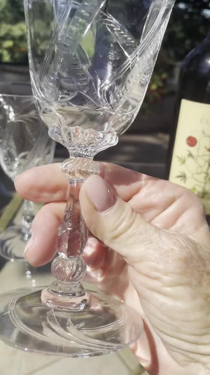 6 Fostoria Crystal Wine Glasses - Heisey Orchid Etch – Anything