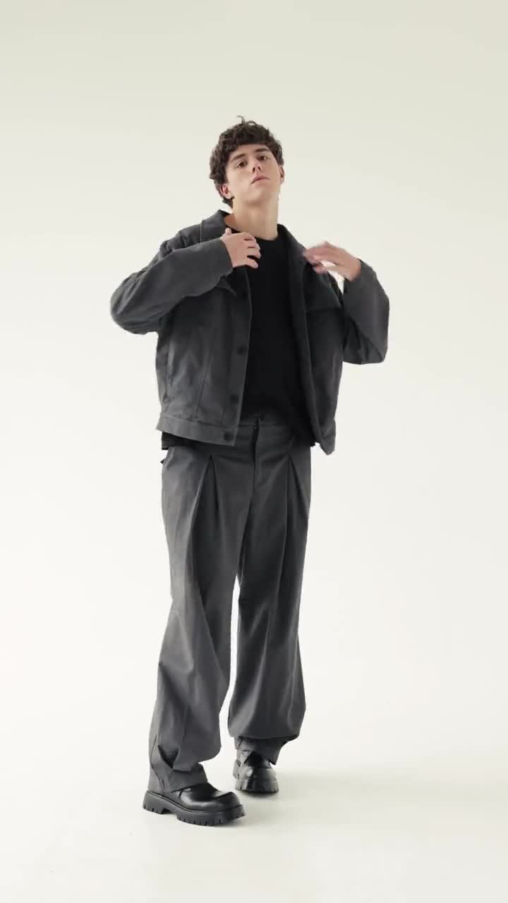 Wide-leg Cotton Box Pleated Pants – Mens Baggy Trousers - Etsy