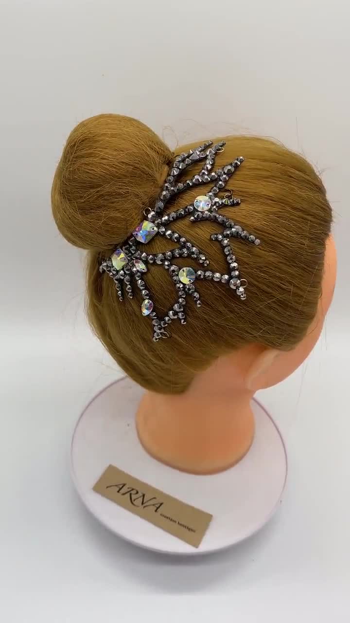 Ballroom Rhinestones Hairpiece. Dance Hair Accessories. Hair Jewelry. Gymnastics Crown. Black And Crystal AB Headpiece. Ice Skating Hairpiec