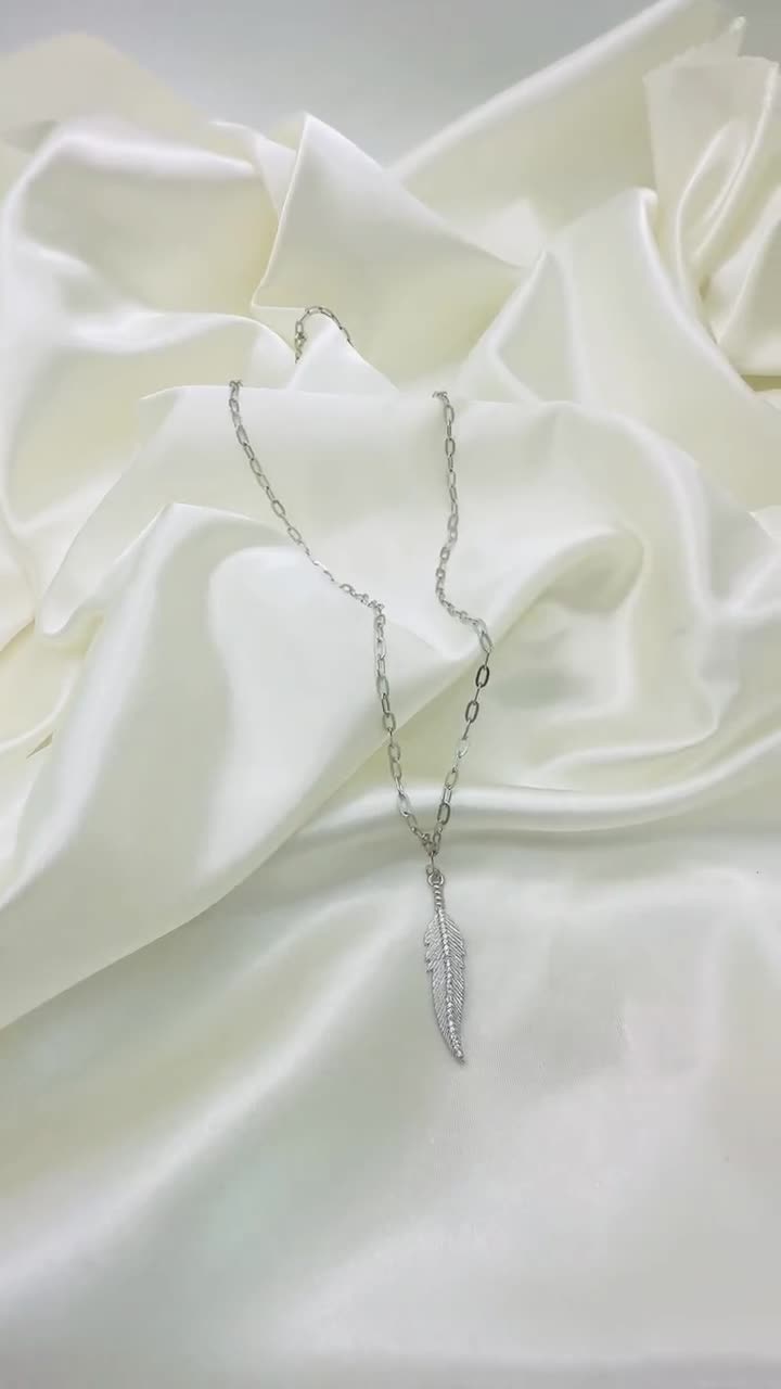 Collana Bohémien Con Ciondolo A Piuma E Foglia Lunga In Argento - Gioiello A Y Per Donna E Ragazza, Catena Regolabile 61 Cm, Stile Zingaro Chic