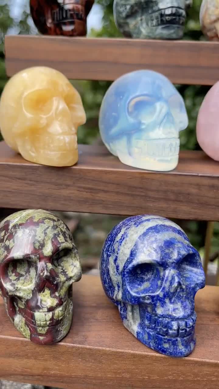 2'' Gemstone Skull Carvings: Reiki Healing Crystal, Halloween