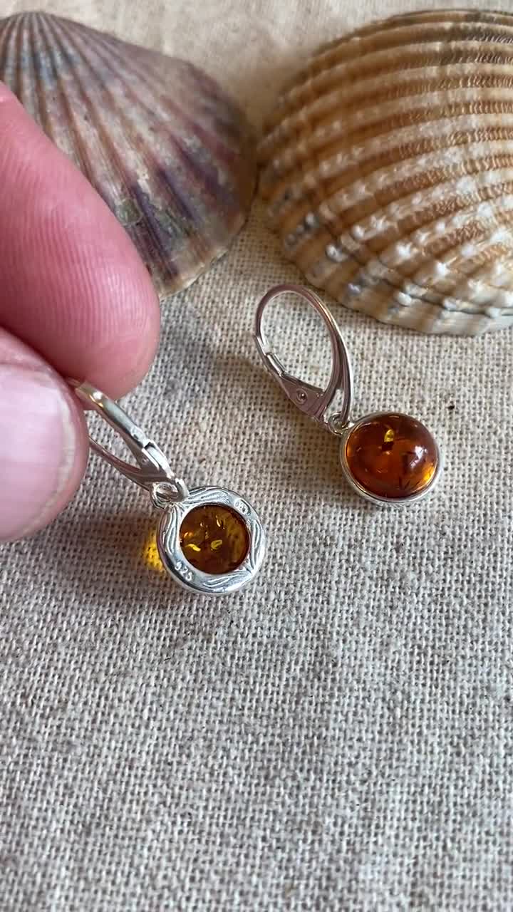 Orecchini In Ambra Baltica Naturale Con Incastro Argento 925 - Design Uccellini Dell'Amore - In Scatola Regalo In Legno