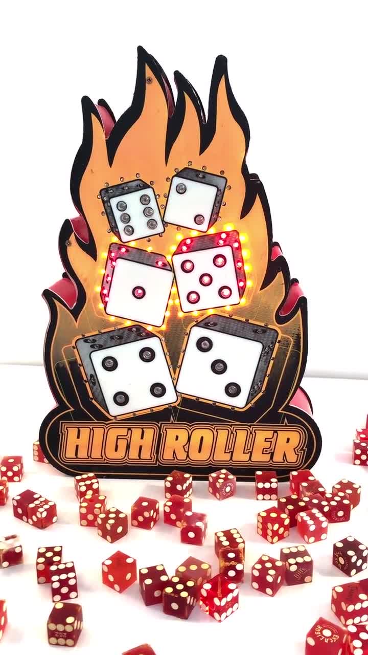 Vintage, High Roller Casino Flashing Dice Light Up Sign In Working Condition