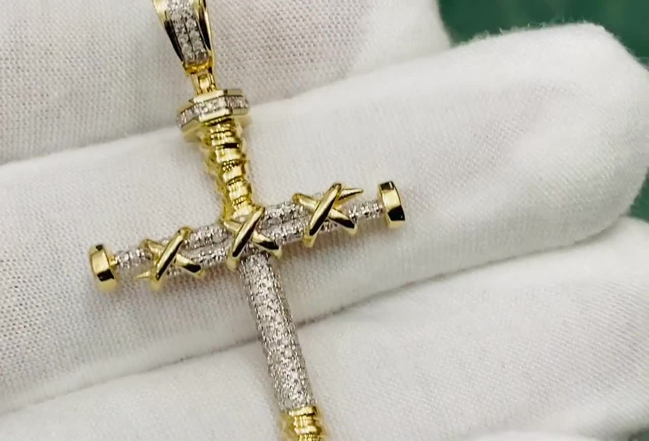 10k Yellow Gold Nail Cross 0.39ct Diamond Pendant for Necklace 
