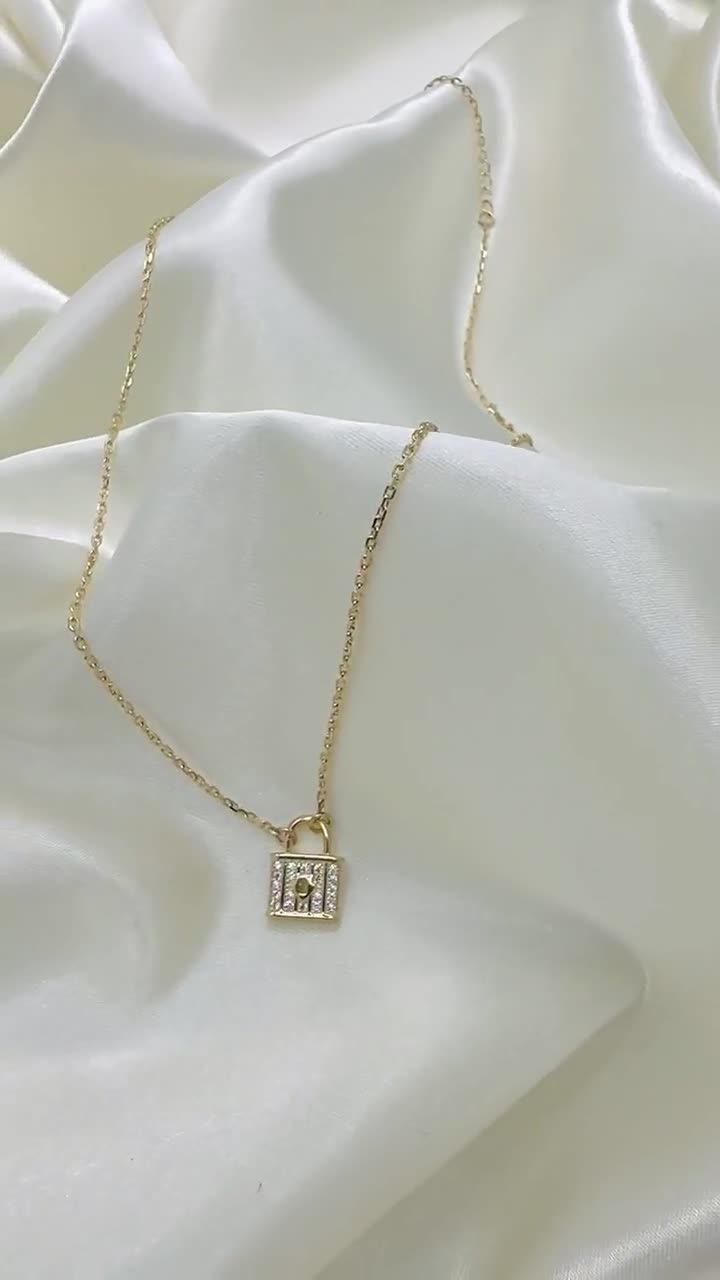 CZ Silver Padlock Necklace, Tiny Lock Necklace, Dainty Lock CZ Silver Padlock Necklace, Tiny Lock Necklace, Dainty Lock