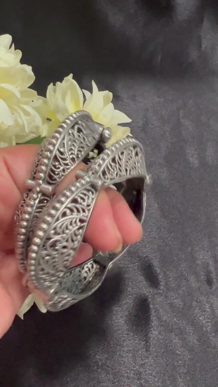 Gokhru Oxidized Silver Tribal Bangles/ Openable Bangles Gokhru Oxidized Silver Tribal Bangles/ Openable Bangles