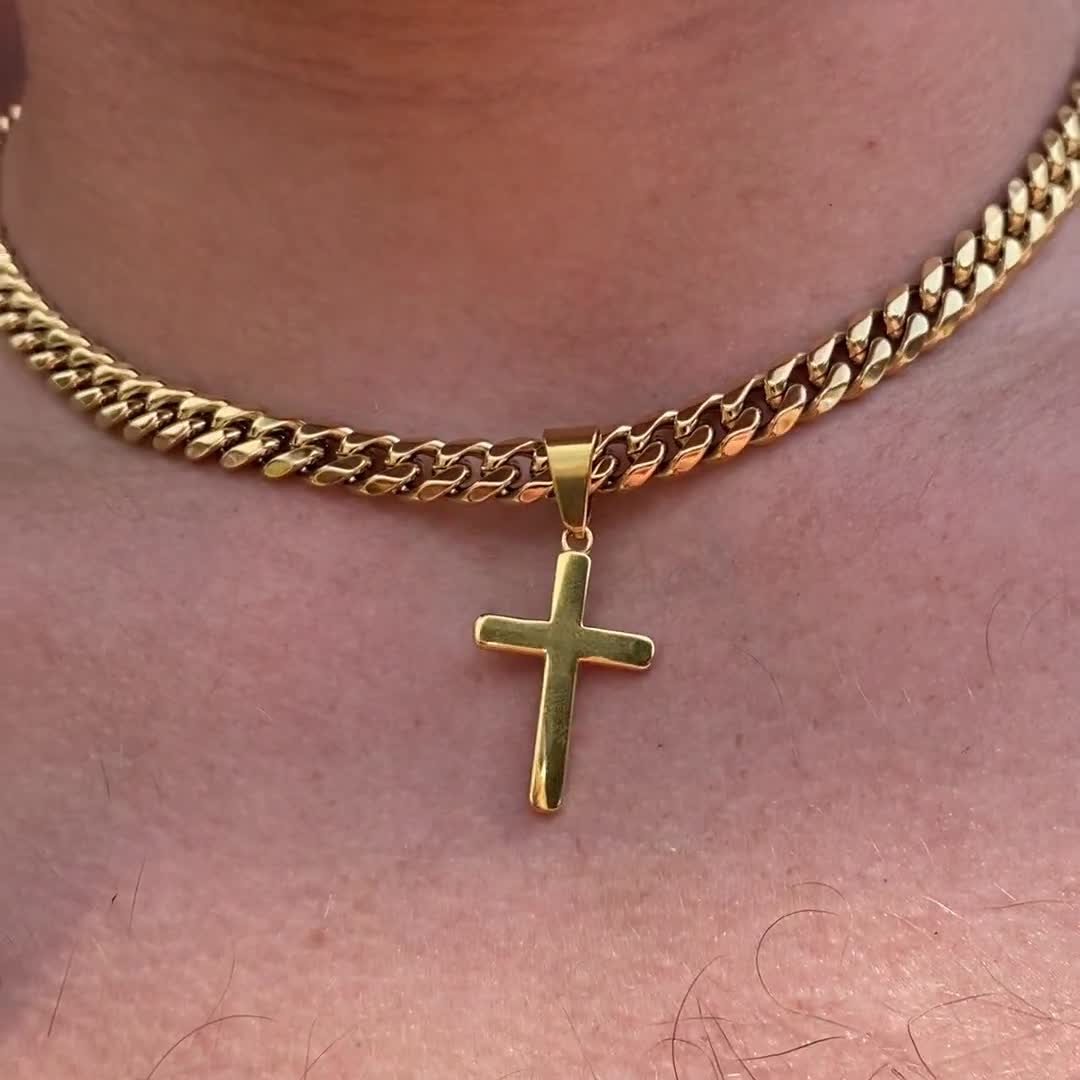 14K Gold Diamond Pave Cross Necklace