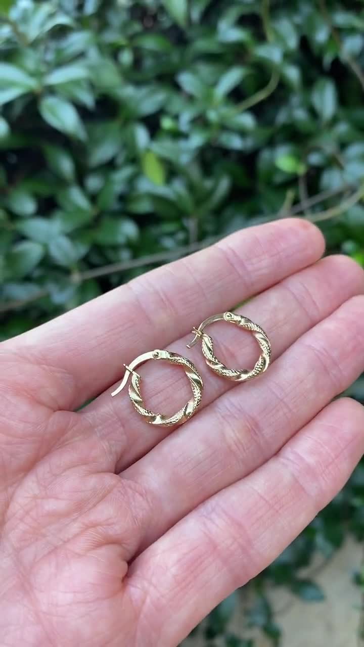 Solid Gold Mini Twisted Hoops (PAIR) Medium - 14K Real Fine
