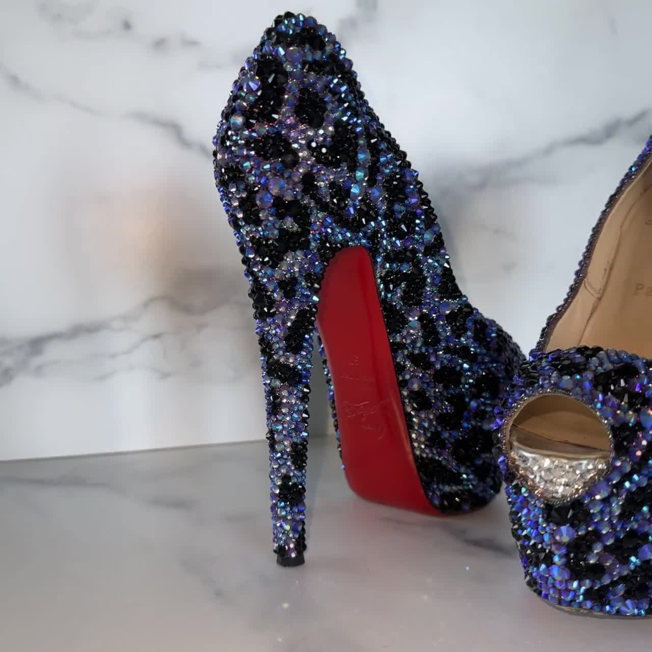 Christian Louboutin Blue Leopard Crystal Heels – One-of-a-kind