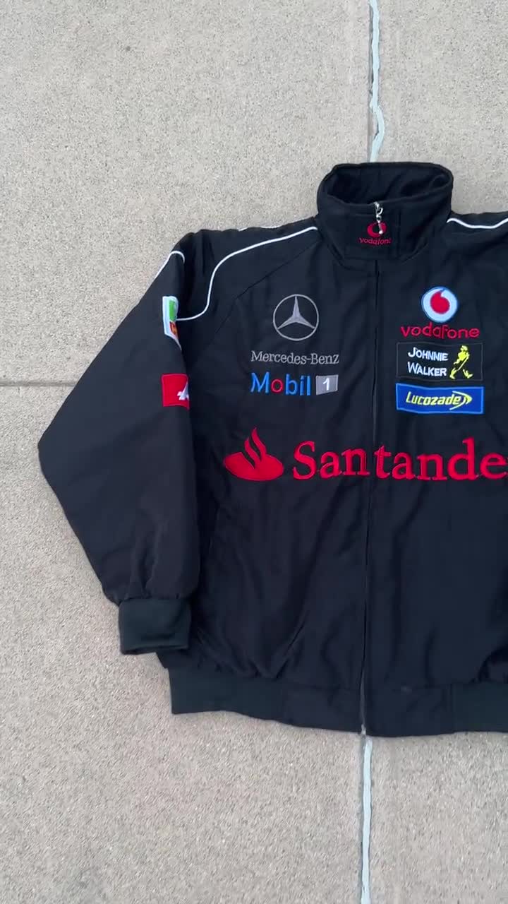 Mercedes Benz F1 Racing Jacket: Embroidered Black Cotton