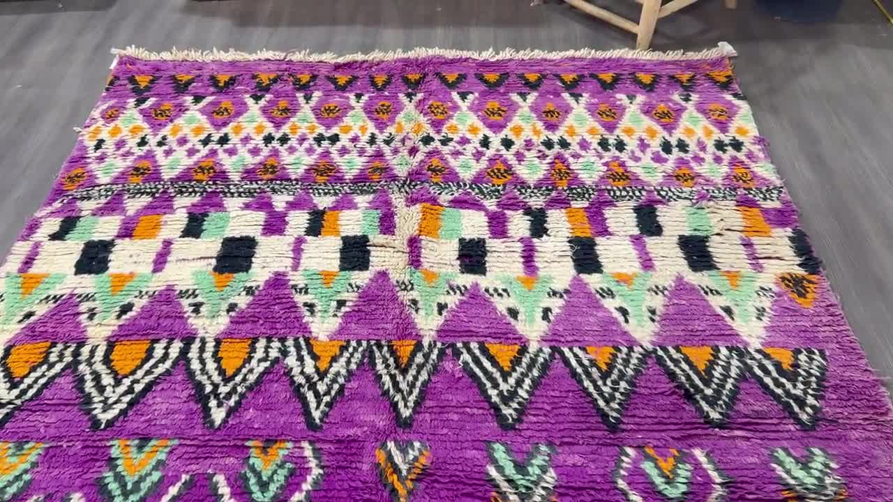【モロッコハンベル絨毯】パープル模様　直輸入 モロッコハンベル絨毯】パープル模様 直輸入 モロッコ直輸入 手織りラグ