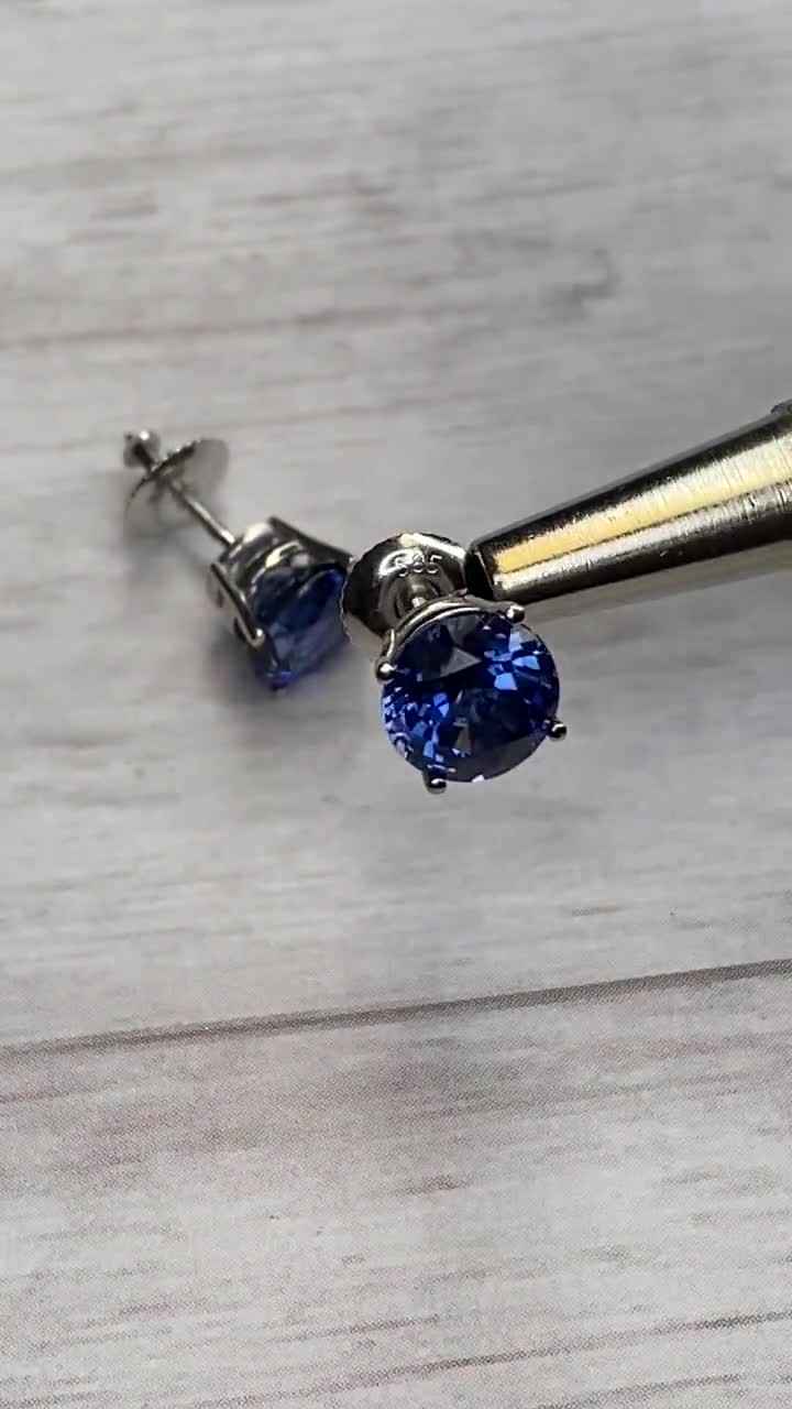 Round Blue Sapphire Stud Earrings 2.00ctw. In 14k White Gold #5564 video poster